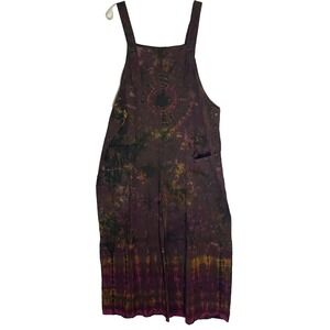 Earthbound Trading Co Overalls Womens XL Multicolor Tie Dye Boho Cotton Pockets